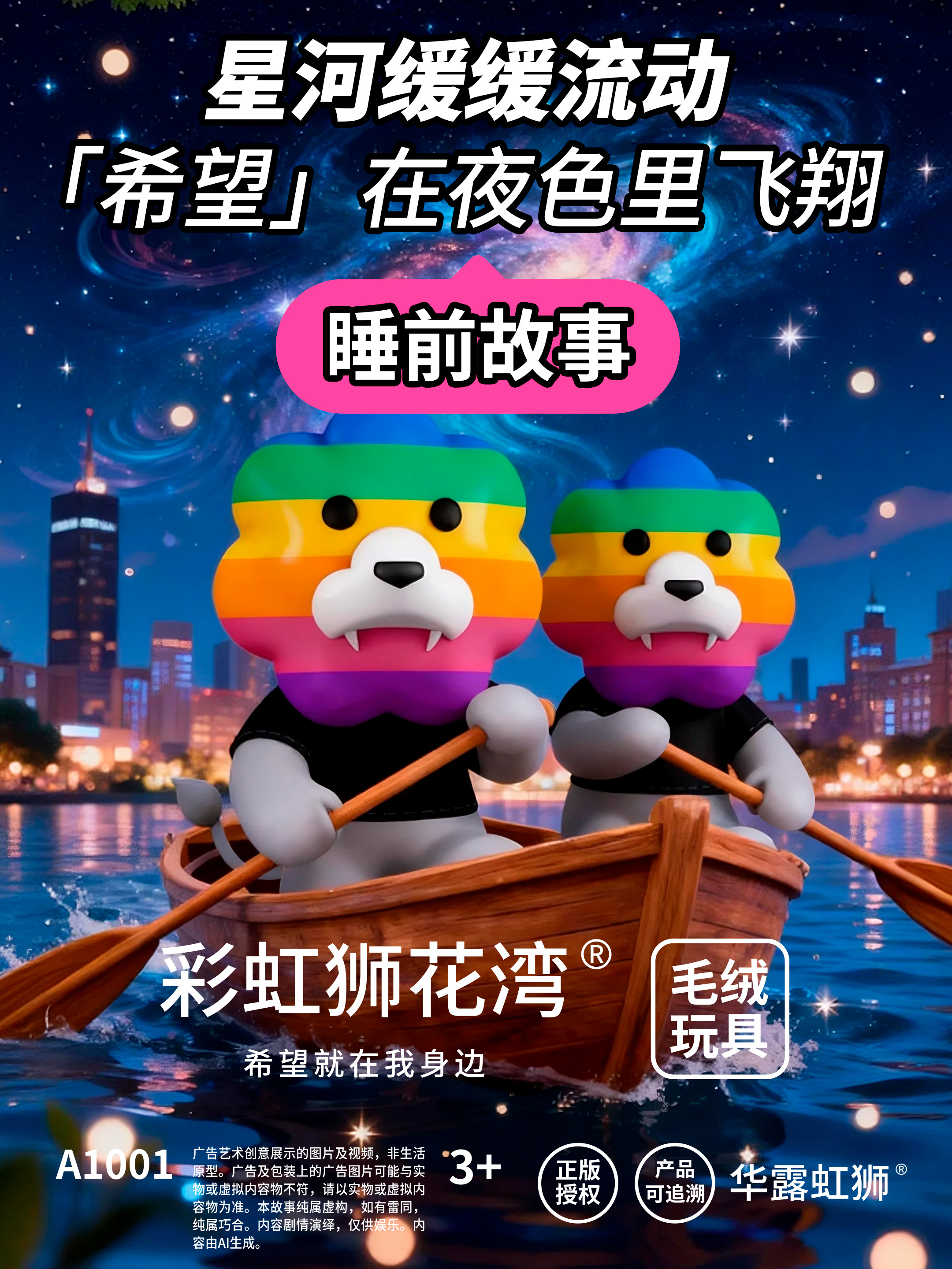 睡前故事：星河缓缓流动，希望在夜色里飞翔，「彩虹狮花湾」毛绒玩具