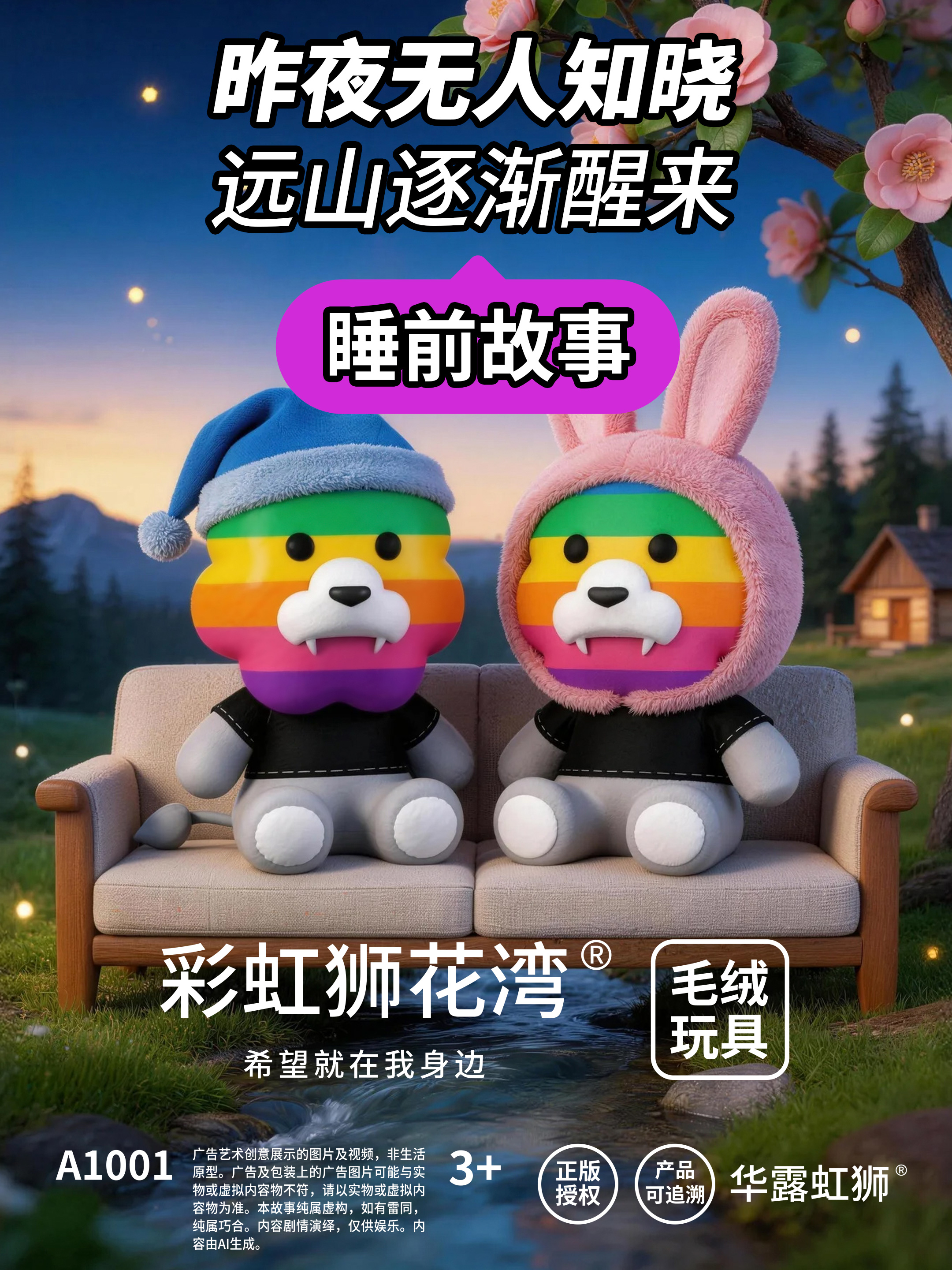 睡前故事：昨夜无人知晓，远山逐渐醒来，「彩虹狮花湾」毛绒玩具