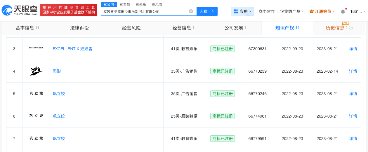 巩立姣关联公司已注册姓名商标