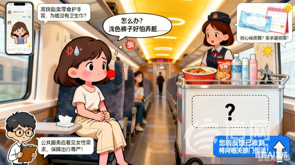 尴尬！高铁上买不到卫生巾 女乘客生理期提前到来被迫用纸巾应急