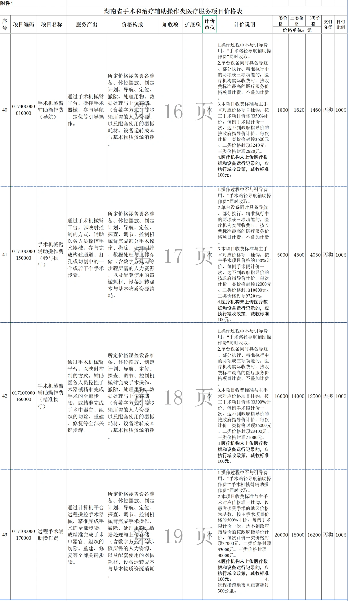 图源：《湖南省手术和治疗辅助操作类医疗服务项目价格表》