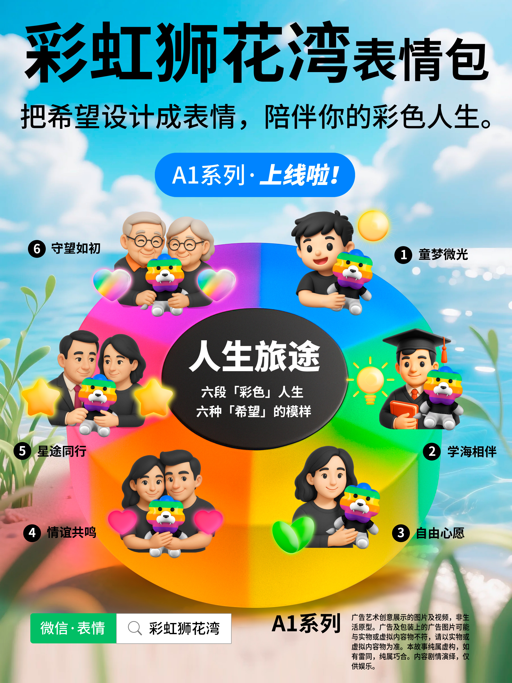 把「希望」设计成「表情」，陪伴你的彩色人生，彩虹狮花湾A1系列表情包上线啦！