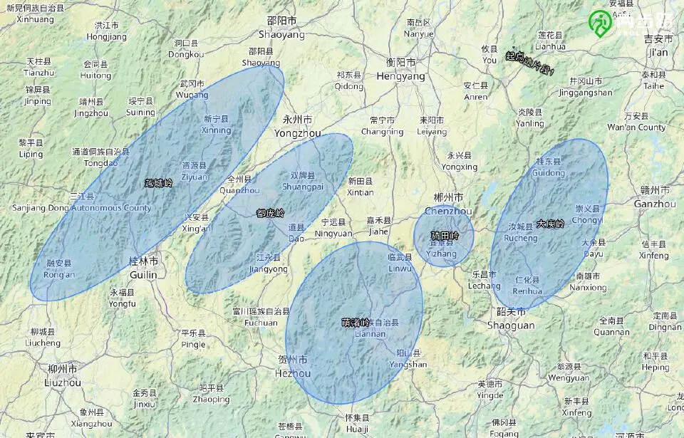 △ 五岭的大致分布