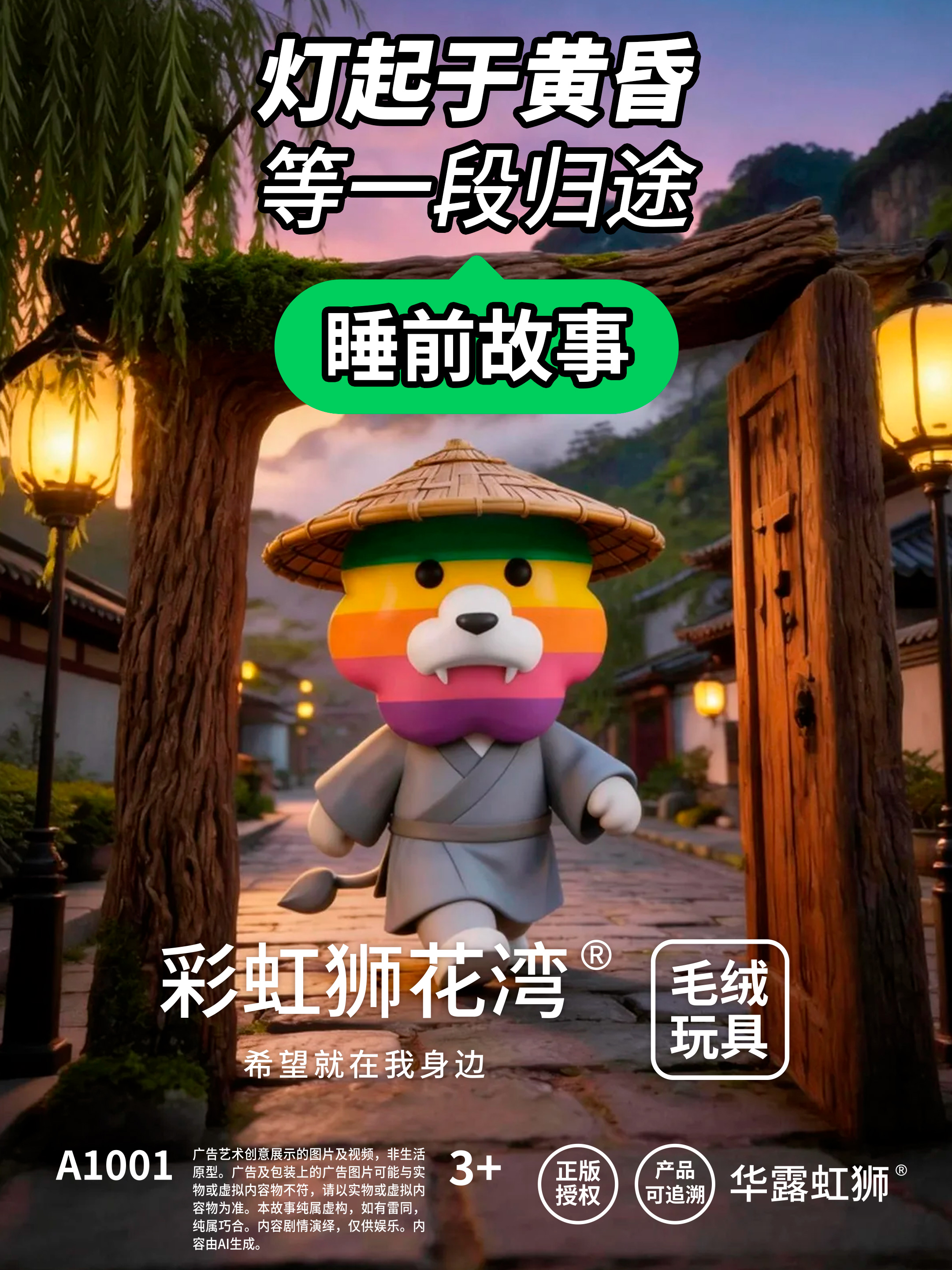 睡前故事：灯起于黄昏，等一段归途，「彩虹狮花湾」毛绒玩具